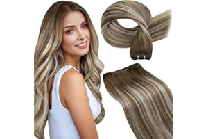 LaaVoo Extension Capelli Veri Tessitura 50cm 100g Balayage Marrone Con Biondo Platino a Marrone Extension Tessitura Capelli Corti Lisci Remy #8/60/8