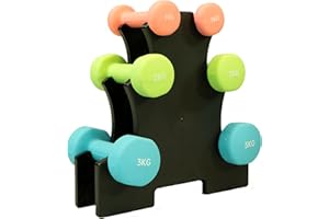 ‎FJOERDESPORTS Fjoerdesports Neopren Hantel Set, Kurzhantel Set mit Hantelständer, Hantelpyramide, Gymnastikhanteln, Fitnesshantel Set 2 x 1 kg, 2x 2 kg, 2x 3 kg - insgesamt 12 kg