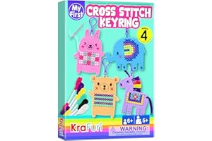 KRAFUN Kit Punto Croce Animali per Bambini 5-13 Anni, 4 Progetti Portachiavi (Unicorno, Orso, Elefante, Coniglio), Feltro, Istruzioni, Giocattolo Educativo