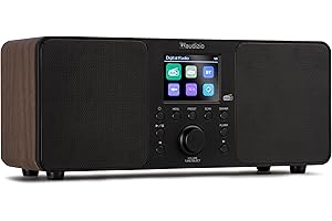 Audizio Genua Radio Digital Dab/FM con Bluetooth, Pantalla LCD, función Doble Alarma, Altavoz estéreo, Salida de Auriculares y AUX, diseño Compacto y Elegante con Acabado en Madera Natural