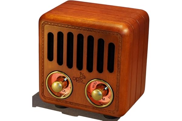 Opis Radio 2 – Petite Radio Portable Rechargeable, dotée de FM et Bluetooth, idéale pour la Maison et Le Chantier, au Style d'un Ancien Poste Radio en Bois (Noyer)