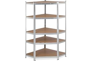 Relaxdays 10034164 Estantería Metálica Esquinera, Galvanizada, máx. 875 kg, 181x128x92 cm, 5 Estantes, para Encajar, Acero, Plata