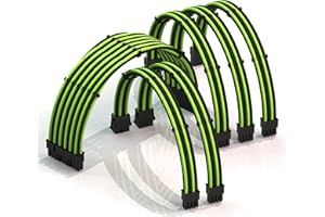 LINKUP - AVA 30cm Rallonge de Câble PSU Gainée Personnalisée GPU PC Tressé avec Kit de Peigne - Compatible avec RTX3090 | 1x24P (20+4) | 2x8P (4+4) CPU | 3x8 P (6+2) GPU | 300mm - Vert Noir