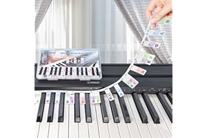 Silicone Piano Key Labels, Azymi Piano Note Guide 88-Key Full Size, Reusable Keyboard Notes Overlay Strips for Beginners with Multi-Color Large Bold Letter
