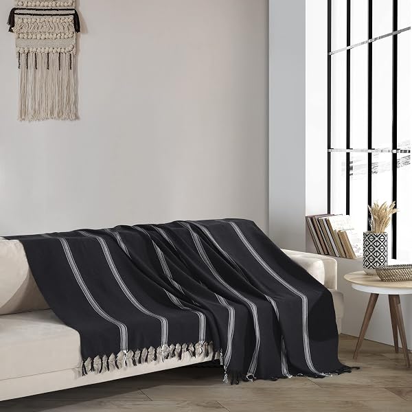 Milam London Black Throw | Large Throws For Sofas | Striped Throw Blanket  For Bed | Recycled Cotton Throw | Double Bed Throw | Bedspreads Double Size  : Amazon.co.uk: Home u0026 Kitchen