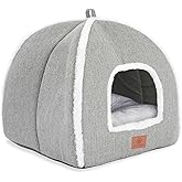 Cat Beds for House Cats Foldable Cat Bed Cave Cat House with Washable Cushion Cat Bed for Kittens Small Pets Cat Tent Soft and Warm Cat House for Indoor Grey Large