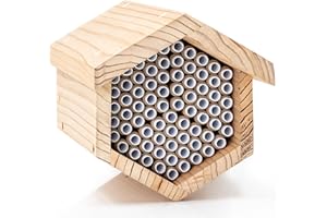WHITEHORSE Premium Cedar Bee House - 15 cm Long Replaceable Tubes - Perfect for Mason Beekeeping - An Insect Hotel Built to Last - Support Bees While Pollinating Your Garden (Paper Tubes)