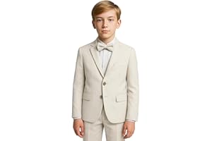 SIRRI Boys' 7-Piece Self-Patterned Suit Set – Slim Fit Wedding Special Occasion Outfit