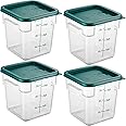CURTA 4 Pack Food Storage Container with Green Lid - NSF Commercial Grade in 4.0 Qt - Square, Clear, Polycarbonate