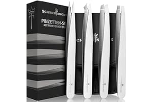 Schwertkrone Pinzetten Set mit Etui – 4-teilig, silber – Edelstahl – Profiqualität für Augenbrauen zupfen und Haarentfernung - Splitterpinzette