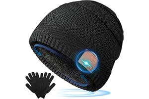 HANPURE Cadeau Homme Original Bonnet Bluetooth Homme - Idee Cadeau Homme Insolite Utile Gadget, Cadeau Noel Couple Ado Garçon Bonnet Connecté Homme et Gants, Cadeau Rigolo Homme Papa Femme, Noir Taille Unique