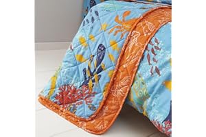 Happy Linen Company Girls Boys Kids Ocean Friends Sealife Blue Reversible Quilted Throwover