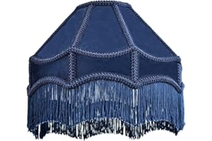 Handmade Victorian Empire Pendant Lamp Shade in Midnight Blue Velvet with Embroidered Trims and Tassels | 30cm x 19cm | for Pendant Floor or Table Lamp by Happy Homewares