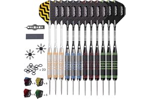 Turnart Juego de 12 dardos con punta de metal, 24 gramos, 24 gramos, profesionales, de acero, 12 cañas de aluminio con 24 plumas, 20 anillos de goma antideslizantes