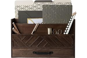 Blu Monaco Brown Wooden Mail Organizer with Drawer