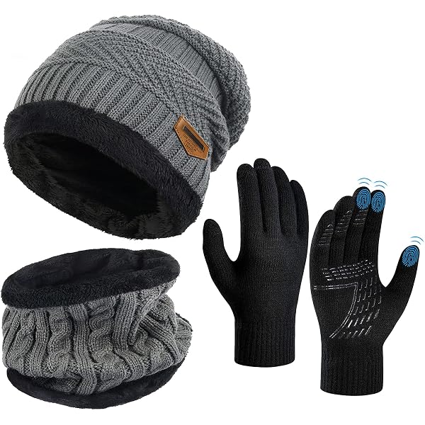 Winter-Set: Strickmütze Mit Plüschfutter & Touchscreen-taugliche Handschuhe (schwarz)
