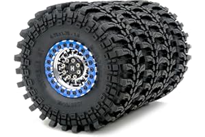 HOBBYSOUL RC – 5 mm de décalage négatif 1.9 Beadlock roues et pneus de 121 mm de haut, pneus 1,9 et jantes 1,9 roues bleu argent pour 1/10 Mud Crawler SCX10 TRX4 Gen8, (lot de 4, assemblé)