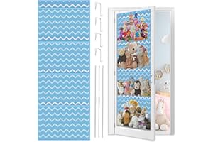 Fumupe Hängeorganizer mit 4 Taschen, Kuscheltier Spielzeug Stofftier Aufbewahrung über der Tür Hängend Hängeaufbewahrung Stofftiernetz oder Hängematte Organizer zum Aufhängen für Kinderzimmer, Blau