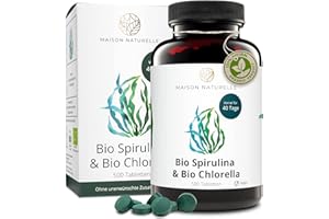 MAISON NATURELLE® | Bio Spirulina & Chlorella Mix (500 Stück) - Hochdosiert mit 2400mg Bio-Spirulina Alge & 2400mg Bio Chlore