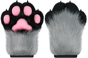 ZFKJERS Cosplay Tier Verlängerte Flauschige Kunststoffkrallen für Katzen Fursuit Pfoten Handschuhe Erwachsene Kostüm Zubehör Set