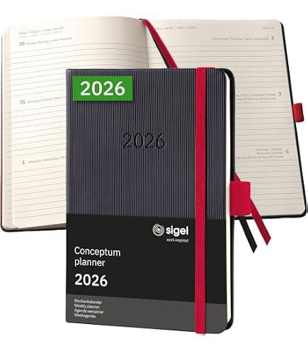 Calendrier De Bureau 2026 SIGEL A5 Horizontal - Couverture Rigide Noire - Agenda Hebdo Et Notes
