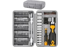 Hi-Spec 79pc Multi Screwdriver Bit Set and 1/4 inch Socket Set with Handles. Flexible Extension, Precision, Torx and Tamperproof 1/4 inch Hex Screwdriving Bit Accessories in a Case
