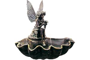 Primrose 78cm Bronze Effect Fairy on a Clam Shell Water Feature Self Contained Outdoor Patio Garden Fountain
