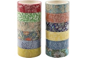 Berkin Arts Ruban Washi d'Art Fleurs Lot de 12 rouleaux, Washi Tape de masquage japonais de 15 mm de large Adhésif DIY Papier Décoratif,Emballage décoration Album William Morris imprimer