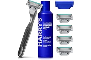 Harry's Plus Razor for Men - Starter Set (Black) - 1 Handle with 5 Razor Refills, Foaming Shave Gel and Travel Blade Cover