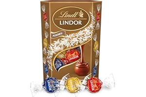 Lindt - Cornet LINDOR - Assortiment de Chocolats au Lait, Noirs et Blancs - Cœur Fondant, 200g