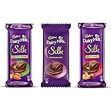 Cadbury Dairy Milk Silk Roasted Almonds Chocolate Bar, 143g (Pack of 3) & Dairy Milk Silk Chocolate Bar, 150g (Pack of 3) & Dairy Milk Silk Fruit and Nut Chocolate Bar, 137g (Pack of 3)
