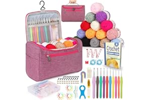 Reessy Crochet Kit, Crochet Kits for Beginners Adults Include Instructions 10 Size Crochet Hooks 15Pcs×25g Yarn Storage Bag and Crochet Accessories, Complete Crochet Start Kit - Pink