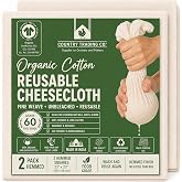 Organic Unbleached Cotton Cheesecloth for Straining - 2 Reusable Hemmed Squares, GOTS Certified, Reusable Fine Strainer - Lar