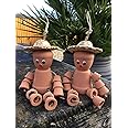 hdg Set of 2 Clay Terracotta Flower Pot Men Bill & Ben Style (Small Size)) Garden Ornament