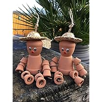 Set Di 2 Vasi In Terracotta A Forma Di Uomo Bill & Ben, H17 Cm