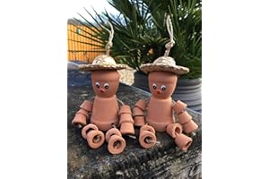 hdg Set of 2 Clay Terracotta Flower Pot Men Bill & Ben Style (Small Size)) Garden Ornament
