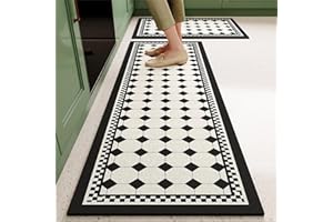 Highdi Kitchen Rug, Modern Checkerboard Kitchen Mat, Door Mat, Kitchen Mats non Slip Washable, Water Absorbent and Quick Drying Kitchen Rugs, for Kitchen, Entryway, Hallways (50x160cm,White)