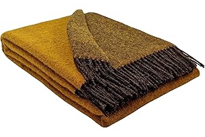 ‎STTS INTERNATIONAL STTS International Wolldecke 100% Schurwolle Wohndecke in versch. Farben 140 x 200 cm Tagesdecke Schurwolldecke Woll-Plaid Tirol (Braun-Senf (Double face), 140 x 200 cm)