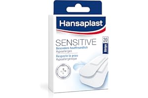 Hansaplast Plastry wrażliwe 20 pasków, przyjazne dla skóry i hipoalergiczne plastry na rany, bezpieczne klejenie, bezbolesne usuwanie