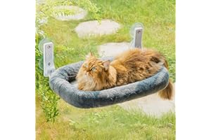 MEWOOFUN Amaca Grande per Gatti Con Rivestimento Spesso Rimovibile - Pieghevole Con 4 Forti Ventose, Capacità 18 kg (Grigio, M)