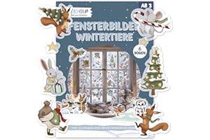 ‎PAPIERDRACHEN Papierdrachen Fensteraufkleber Weihnachten Kinder - 6 Stickerbögen mit Wintertieren - Fensterdeko Weihnachten - Kinderzimmer - statisch haftend