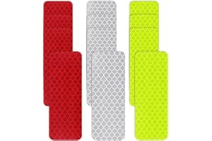 QUILAX 12Pcs Reflective Stickers, Outdoor Waterproof Reflective Tape, High Visibility Bicycle Safety Warning Stickers, Self Adhesive Reflecting Tape for Vehicle Motorcycles Helmets(Red+White+Green)