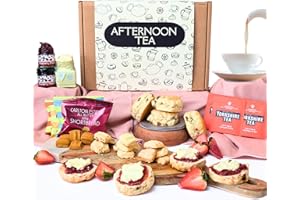 THE CHEESE WEDGE CO. Afternoon Tea Hamper For 2 Gift Set | Luxury Treats for Women & Couples | Includes Tea, Sultana Scones, Clotted Cream, Strawberry Jam & Mini Biscuits | Christmas Afternoon Tea For Her