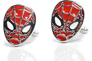 BEAUX BIJOUX Gemelli in tema supereroi, con maschera di Spiderman, colore nero., smalto, Rosso