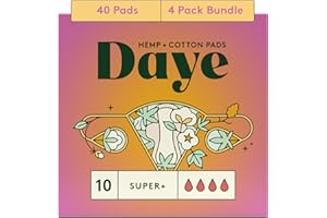 Daye Super+ Pads: 40ct | Regenerative Hemp and Organic Cotton Comfort Blend with Super Absorbent Polymer Core | Planet-Friendly for Very Heavy Flow/Overnight
