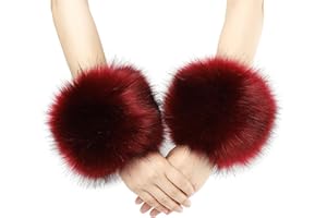 sy soul young Women's Faux Fur Wrist Cuffs Winter Fox Fur Bracelets Fluffy Fur Cuff Pulse Warmer Arm Warmer Accessories