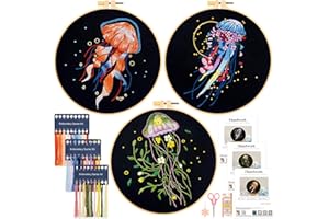 JSRQT 3 Pezzi Ricamo Starter Kit con Istruzioni Set da Ricamo per Principianti per Adulto Principianti Embroidery Kit Punto Croce Kit da Ricamare DIY Kit Cucito A Mano Kit di Pratica di Ricamo