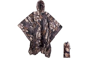 BALIGO Uniwersalne ponczo przeciwdeszczowe 3 w 1, wodoodporne, lekkie i szybkoschnące, dla mężczyzn i kobiet, kamuflaż, kamuflaż, kombinezon maskujący, peleryna przeciwdeszczowa z kapturem, na