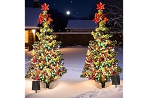 YOREZCOP Árbol de Navidad Solar de para Exteriores con 2 * 100 LED, 8 Patrones Intermitentes con Adornos para Exhibición de Vacaciones, Patio, Porche, Camino, Tumba, Cementerio