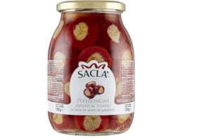Saclà, Sottoli, Peperoncini Ripieni al Tonno, Ideali per Aperitivo, Antipasti e Contorni, Vaso Vetro, 1000g, Confezione da 4 Pezzi